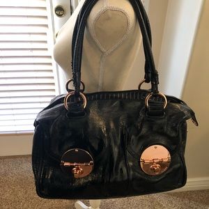 Mimco Turnlock Patent Black Tote